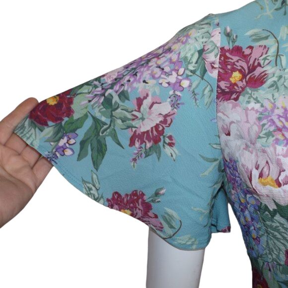 SHOW ME YOUR MUMU Mini Dress, M, Blue/Multicolor Floral, Plunging V-neck - Picture 4 of 13